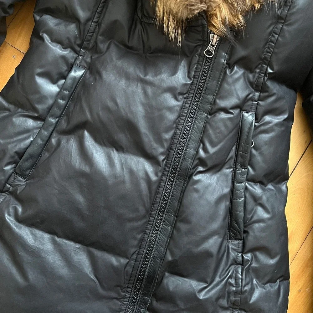 Mackage Black Down Puffer Coat Fur Hood Hooded Zipper Winter Warm Size XS - Picture 9 of 10